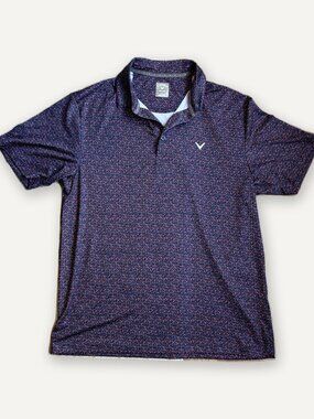 Callaway Opti-Dri Golf Polo Men's M Navy Coral Brushstroke Print